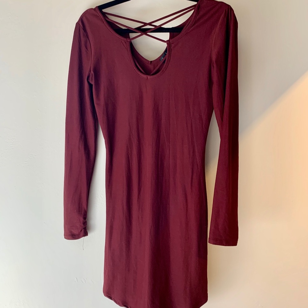 derek heart berry red long sleeve dress